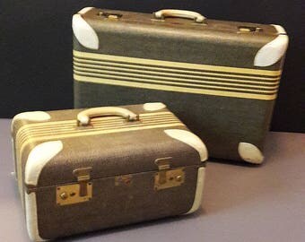Art Deco 40's Luggage Paul Bunyan Set Dynamite Condition Full On Retro Rare