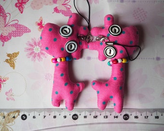 GIRAFFE animal fabric pendant Pink with green polka dots for door keys, bag charm, hanging phone