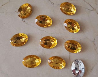 set of 10 large rhinestones orange 18 x 13 mm