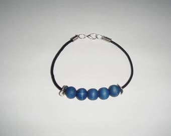 SAM wooden round leather cord men bracelet