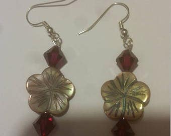 Red and Tan Floral Earrings
