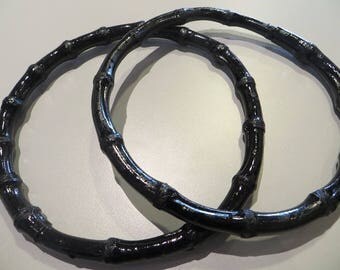 Round handles for handbag o15 cm, set of two, black bamboo