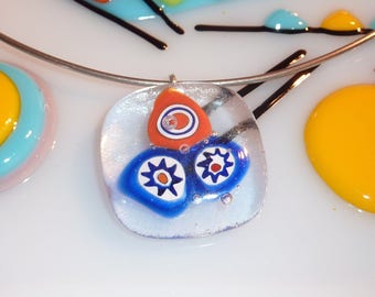 Circus pendant fused glass and millefiori