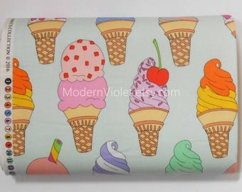Soft Serve in Mint Green by De Leon Design Alexander Henry Fabric, Ice Cream Cone Sprinkles Cherry on Top, Sold by the Half Yard BTHY
