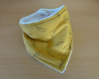 feathers in mustard yellow cotton bandana bib