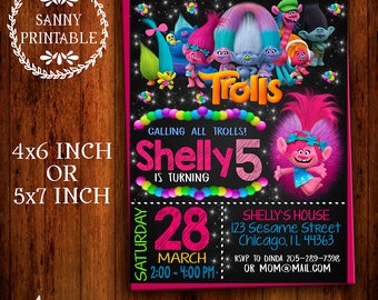 Trolls Invitation, Trolls Birthday Party, Trolls Birthday Invitation, Trols, Personalized, Printable, Free Thank you card