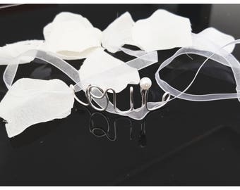 Bracelet argent Mariée pour dire "OUI" ruban organza et perles