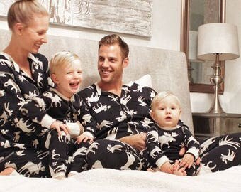 Family Christmas Pajamas Flapjacks Classic Navy Moose Adult Unisex Kids Baby Family Pajamas Family Flapjacks Moose Pajamas Christmas Pajamas