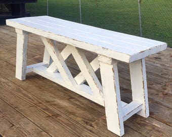 Distressed Double X bench