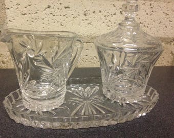 Vintage Crystal Creamer and Sugar Set w/Tray