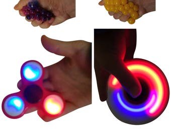 LED Finger Spinner With 2 Stress Balls- Relieve Your Stress, Boredom, Anxiety, ADHD or Autism - About 2 Minutes Rotation(Yellow,Green Balls)