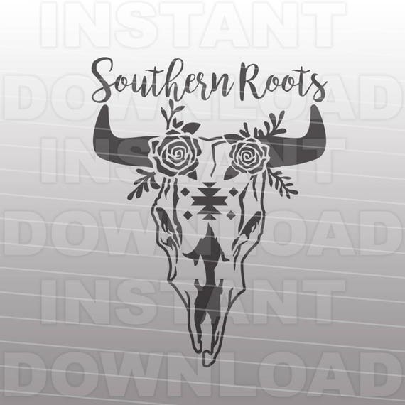 Download Southern Roots Decorative Cow Skull SVG File Personal