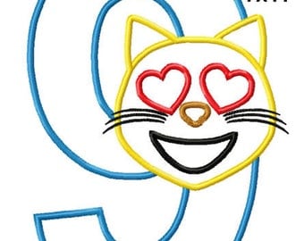 Cat Face Birthday 9 Machine Applique Design Embroidery Pattern 5x7 6x10 7x11 INSTANT DOWNLOAD