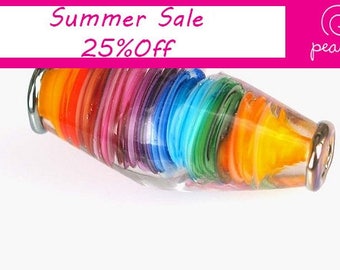 RainBow bicone lampwork bead made by pearly karpel, lampwork glass beads , MTO, artisan glass beads, jewelry supplies