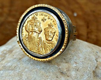 Gold Ancient Coin Ring, Statement Ring, Ancient Coin Jewelry, Authentic Byzantine coin , unisex ring, Ancient Coin jewelry