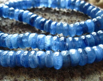 Kyanite Beads genuine blue smooth polished stone rondelles 24 - semiprecious gemstones - 7mm X 3mm