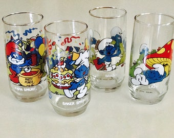 Vintage Smurf Drinking Glasses : Set of 4