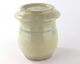 French Butter Keeper - Handmade stoneware butter keeper - butter crock - Soft green and yellow