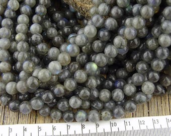 8mm Labradorite Beads, Gray Labratorite Beads, Blue Flash, Natural beads, 8-8.5mm, Gemstone Beads, Dark Gray Labradorite, Dramatic Beads