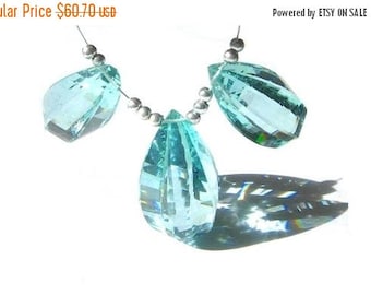50% Off Sale 3 Pc Set of AAA Aqua Quartz faceted Fancy Briolettes Large 21x12 - 25x14mm
