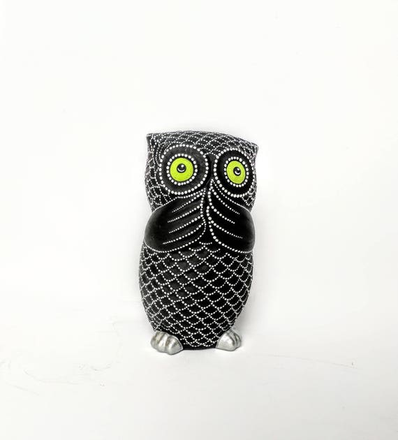 Owl Bank Hand painted Owl coin bank Piggy Bank black and white