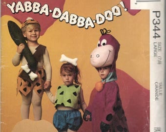 McCalls 5555 P204 Boys Girls Flintstones Costume Pattern Bam Bam Pebbles Dino Toddlers Sewing Pattern Size Large UNCUT