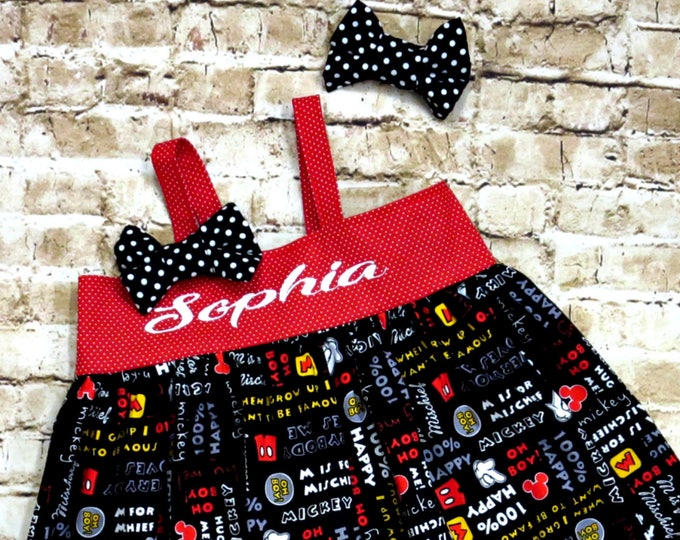 Girls Mickey Mouse Dress - Disney Birthday Party - Baby Girl Gift - Toddler Mickey Dress - Personalized Dress - sizes 6 months to 8 yrs