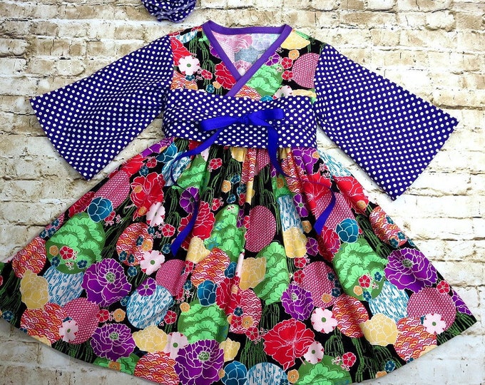 Preteen Dress - New Years Dress - Purple Dress - Girls Kimono Dress - Full Skirt - Obi - Big Girl Dress - Holiday - 12 mos to 14 years