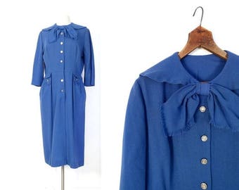 20% off sale Vintage 1950s Dress | Cornflower | Blue 50s Dress | Bow Dress | Large L