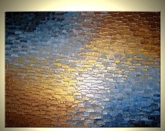 Original Abstract Art - Gold Metallic Painting - Palette Knife Abstract - Blue and Bronze - Fine Art by Lafferty - 30 x 40 - Art On Sale