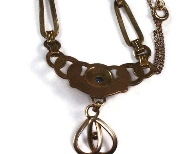 Art Nouveau Style Simulated Blue Gemstone Choker Necklace Gold Filled Vintage