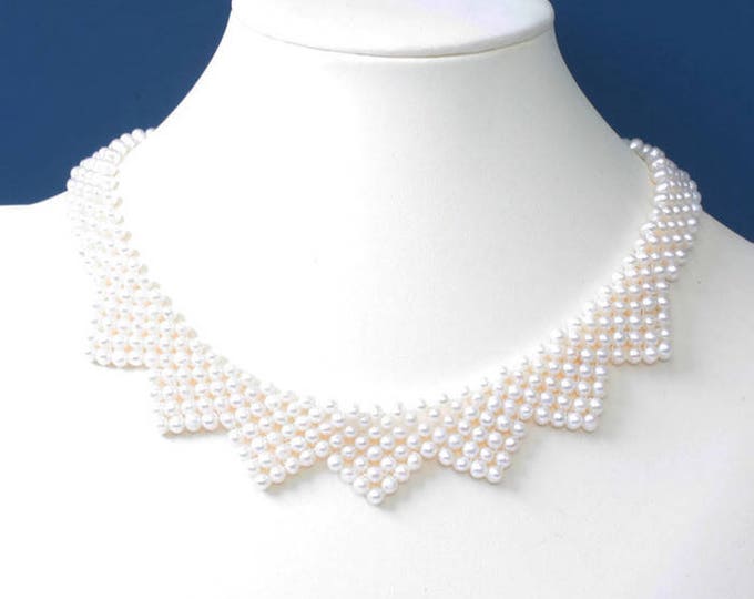 Freshwater Pearl Bib Choker Necklace Woven Renaissance Revival Bridal Wedding Vintage