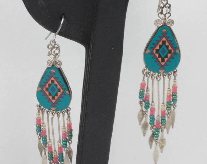 Southwestern Design Dangle Earrings Beaded Drops French Hooks Festival Boho