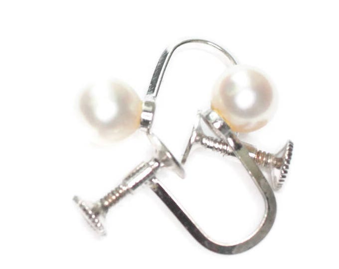 Cultured Pearl and Sterling Silver Earrings Screw Back Vintage Wedding Bridal