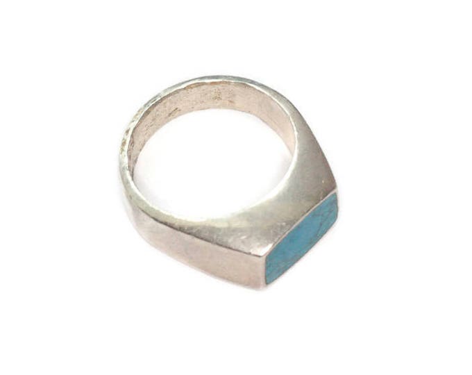 Turquoise and Sterling Ring Mexico Size 9 Boho Modernist Unisex Style