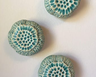 Three Turquoise Bloom Pods Wall Art 2