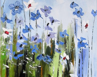 Floral painting; Oil with knife on canvas on chassis: La Rosée D'un Matin