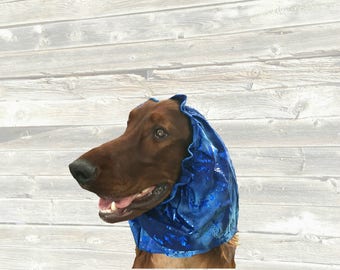 Dog Snood, custom dog snood, dog grooming, spandex dog snood, made of fun swimsuit fabric to keep ears clean