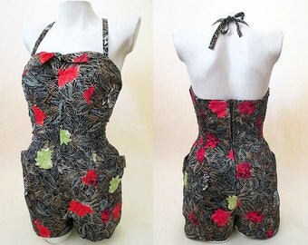 Lovely 1950's Hawaiian playsuit by "Kona Kai"of Hawaii Halter Top Tiki Pinup Girl Rockabilly VLV Small