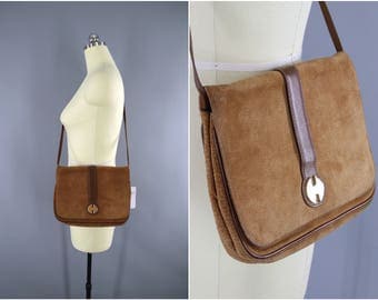 Vintage 1980s HALSTON Suede Purse / 80s Leather Handbag / Convertible Clutch / Shoulder Bag / Cross Body Bag
