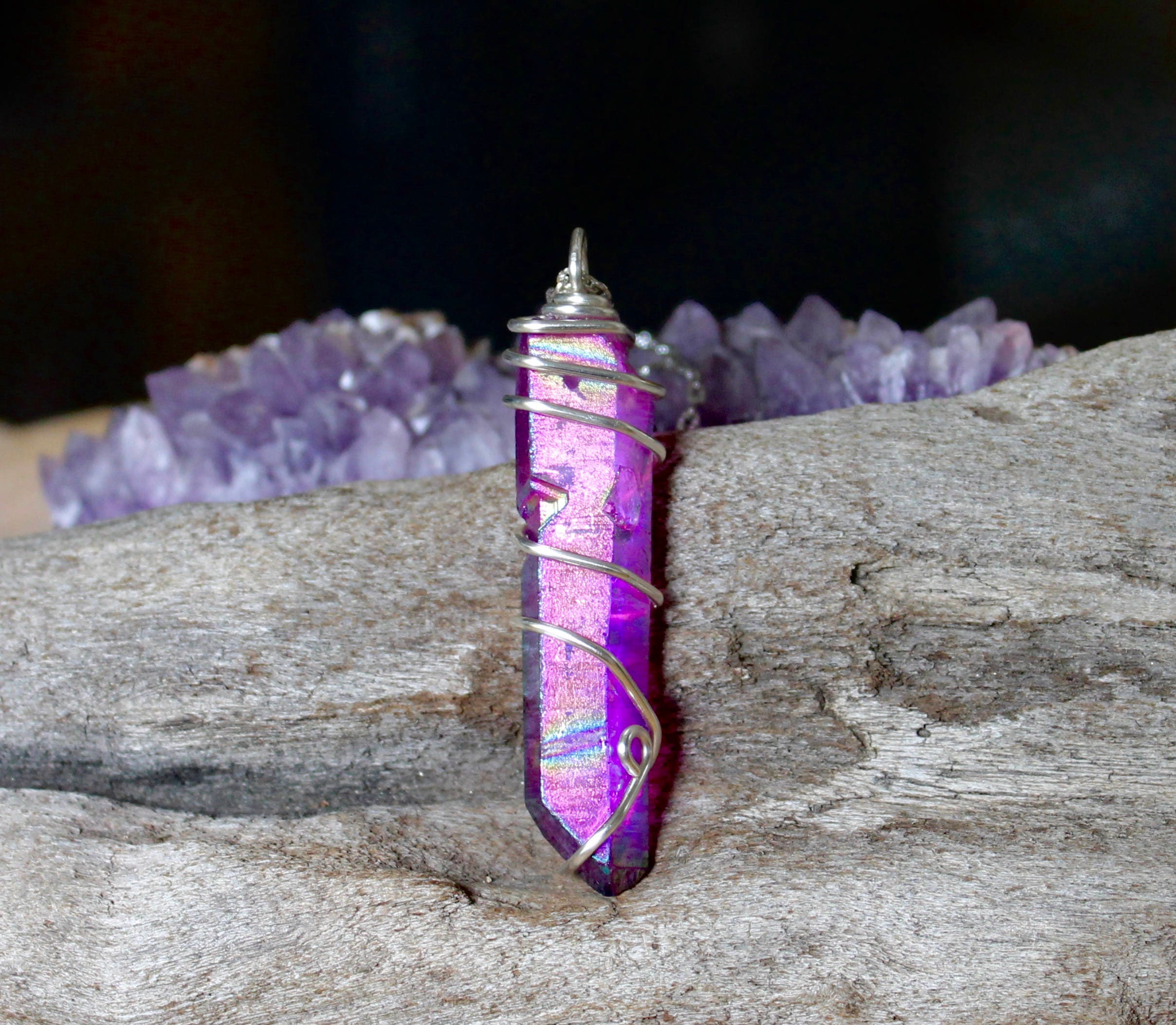 Crystal Hippie Jewelry Titanium Aura Quartz Necklace