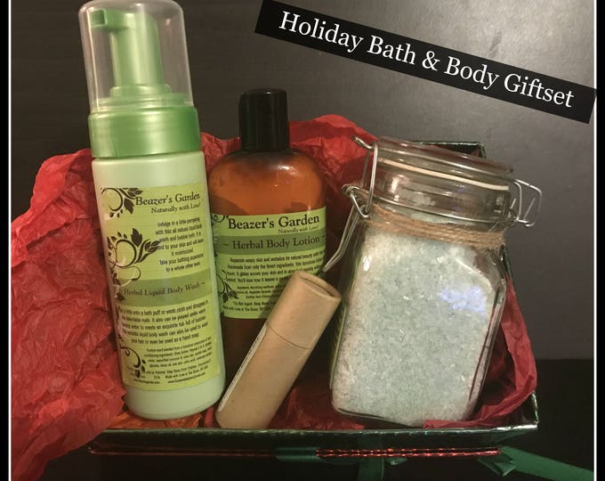 Holiday Bath Set - Scented Salt Soak Skin Detox - Herbal Lip Balm - Body Lotion - Relaxing Aromatherapy - Bath & Body - Gift for Her - Fall