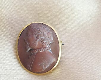 Victorian Cameo Brooch Carved Lava