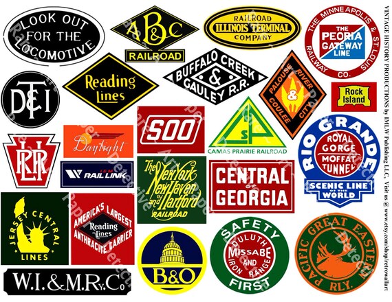 Items similar to Train Clip Art Stickers, Railroad Logo Heralds, Train ...
