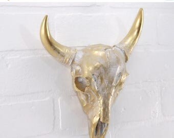 ON SALE Cow Skull / MINI Cow Skull / Gold Skull / Gold Cow Skull / Faux Taxidermy / Faux Cow Skull