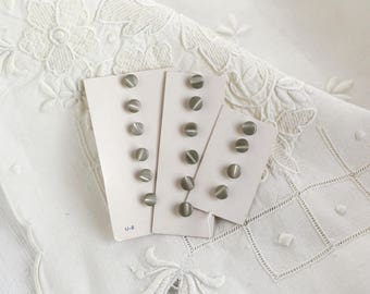 Vintage Mother of Pearl Buttons - Sage Gray Shell 1/4 Inch Baby Buttons, 3 Cards, 16 Buttons