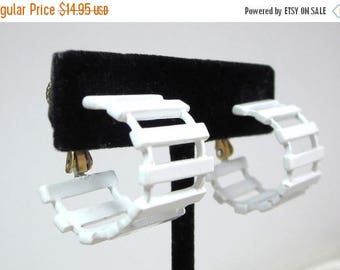 25% Off Vintage White Enamel Hoop Earrings, Signed Napier , Wow So Cute