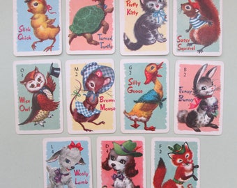 Vintage ANIMAL RUMMY DECK Miniature Junior Peter Pan Whitman Publishing Picture Playing Cards