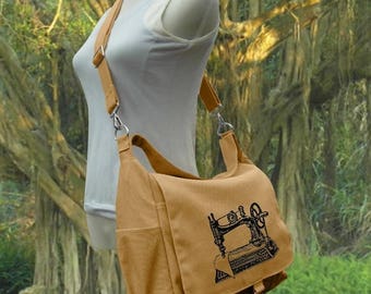 On Sale 20% off Yellow canvas travel bag, boys school bag, womens shoulder bag, messenger bag with screen print