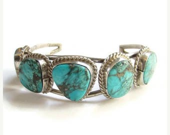 ON SALE Navajo Morenci Turquoise Cuff Bracelet Sterling Silver Native American Vintage